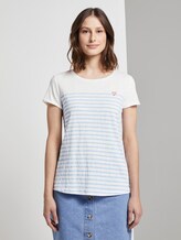Gestreiftes T-Shirt mit kleiner Stickerei - Frauen - light blue white stripe Gestreiftes T-Shirt mit kleiner Stickerei - Frauen - light blue white stripe - 1 - TOM TAILOR Denim