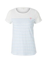 TOM TAILOR DENIM Damen Gestreiftes T-Shirt mit kleiner Stickerei, blau, Streifenmuster, Gr. L