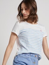 Gestreiftes T-Shirt mit kleiner Stickerei - Frauen - light blue white stripe Gestreiftes T-Shirt mit kleiner Stickerei - Frauen - light blue white stripe - 5 - TOM TAILOR Denim
