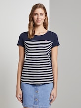 Striped T-shirt with a small embro - Women - navy off white stripe Striped T-shirt with a small embro - Women - navy off white stripe - 1 - TOM TAILOR Denim
