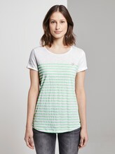 Gestreiftes T-Shirt mit kleinem Print - Frauen - green white stripe Gestreiftes T-Shirt mit kleinem Print - Frauen - green white stripe - 1 - TOM TAILOR Denim