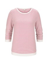 TOM TAILOR DENIM Damen Gestreiftes Jacquard Sweatshirt, rosa, gestreift, Gr.XL