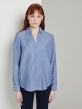 Double-sided cotton shirt-blouse - Women - Kentucky Blue Melange Double-sided cotton shirt-blouse - Women - Kentucky Blue Melange - 1 - TOM TAILOR