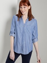 Double-sided cotton shirt-blouse - Women - Kentucky Blue Melange Double-sided cotton shirt-blouse - Women - Kentucky Blue Melange - 5 - TOM TAILOR
