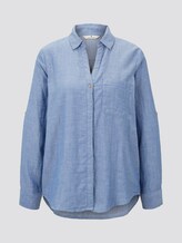 Double-sided cotton shirt-blouse - Women - Kentucky Blue Melange Double-sided cotton shirt-blouse - Women - Kentucky Blue Melange - 7 - TOM TAILOR