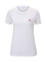 TOM TAILOR Damen T-Shirt mit floralem Print, weiß, unifarben mit Print, Gr.S
