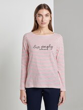 Gestreiftes Langarmshirt mit Print - Frauen - offwhite pink stripe Gestreiftes Langarmshirt mit Print - Frauen - offwhite pink stripe - 1 - TOM TAILOR