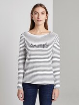 Gestreiftes Langarmshirt mit Print - Frauen - offwhite navy stripe Gestreiftes Langarmshirt mit Print - Frauen - offwhite navy stripe - 1 - TOM TAILOR