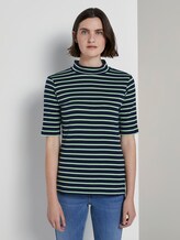 Gestreiftes T-Shirt mit Rollkragen - Frauen - navy pistachio stripe Gestreiftes T-Shirt mit Rollkragen - Frauen - navy pistachio stripe - 1 - TOM TAILOR