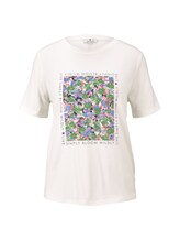 TOM TAILOR Damen T-Shirt mit Print aus Sommersweat, weiß, Gr.XL