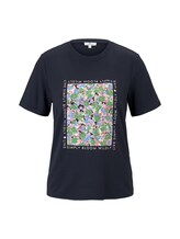 TOM TAILOR Damen T-Shirt mit Print aus Sommersweat, blau, Gr.XXXL