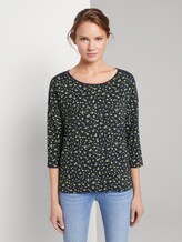 Gemustertes Shirt mit elastischem Bund - Frauen - navy green flower design Gemustertes Shirt mit elastischem Bund - Frauen - navy green flower design - 1 - TOM TAILOR