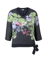TOM TAILOR Damen T-Shirt mit floralem Print im Material-Mix, blau, Gr.L