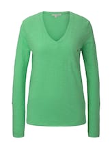 TOM TAILOR DENIM Damen T-Shirt mit V-Ausschnitt, grün, unifarben, Gr.XL