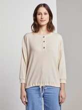 Geripptes Langarmshirt mit Knopfleiste - Frauen - Gardenia White Geripptes Langarmshirt mit Knopfleiste - Frauen - Gardenia White - 1 - TOM TAILOR Denim