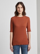 T-Shirt mit Lochmuster - Frauen - fox orange T-Shirt mit Lochmuster - Frauen - fox orange - 1 - TOM TAILOR Denim