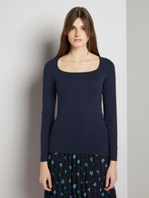 Langarmshirt mit Carree-Ausschnitt - Frauen - Real Navy Blue Langarmshirt mit Carree-Ausschnitt - Frauen - Real Navy Blue - 1 - TOM TAILOR Denim