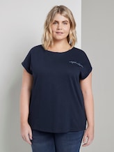 Lockeres T-Shirt mit kleiner Stickerei - Frauen - Real Navy Blue Lockeres T-Shirt mit kleiner Stickerei - Frauen - Real Navy Blue - 1 - My True Me