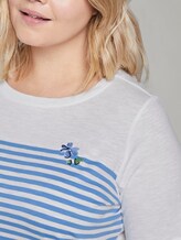 Gestreiftes T-Shirt mit Stickerei - Frauen - Whisper White Gestreiftes T-Shirt mit Stickerei - Frauen - Whisper White - 9 - My True Me