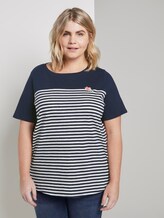 Gestreiftes T-Shirt mit Stickerei - Frauen - Real Navy Blue Gestreiftes T-Shirt mit Stickerei - Frauen - Real Navy Blue - 1 - My True Me