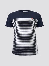 Gestreiftes T-Shirt mit Stickerei - Frauen - Real Navy Blue Gestreiftes T-Shirt mit Stickerei - Frauen - Real Navy Blue - 7 - My True Me