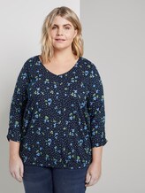 Gemustertes Langarmshirt mit Ärmeldetail - Frauen - navy flower dot print Gemustertes Langarmshirt mit Ärmeldetail - Frauen - navy flower dot print - 1 - My True Me