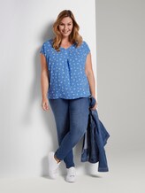 Gemustertes T-Shirt aus Materialmix - Frauen - light blue flower print Gemustertes T-Shirt aus Materialmix - Frauen - light blue flower print - 3 - My True Me