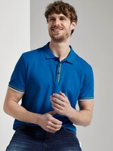 Polo shirt with a striped rib trim - Men - victory blue Polo shirt with a striped rib trim - Men - victory blue - 5 - TOM TAILOR
