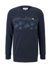 TOM TAILOR DENIM Herren Sweatshirt mit Print, blau, unifarben mit Print, Gr.S