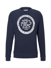 TOM TAILOR Herren Strukturiertes Sweatshirt mit Marathon-Print, blau, unifarben mit Print, Gr.XL