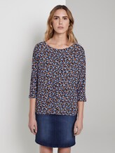 Patterned T-shirt with pleats - Women - navy floral design Patterned T-shirt with pleats - Women - navy floral design - 1 - TOM TAILOR