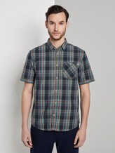 Checked short-sleeved shirt - Men - navy base olive check Checked short-sleeved shirt - Men - navy base olive check - 1 - TOM TAILOR