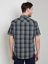 Checked short-sleeved shirt - Men - navy base olive check Checked short-sleeved shirt - Men - navy base olive check - 2 - TOM TAILOR