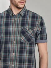 Checked short-sleeved shirt - Men - navy base olive check Checked short-sleeved shirt - Men - navy base olive check - 9 - TOM TAILOR