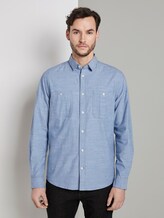 Fine shirt with chest pockets - Men - denim blue slub chambray Fine shirt with chest pockets - Men - denim blue slub chambray - 1 - TOM TAILOR