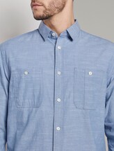 Fine shirt with chest pockets - Men - denim blue slub chambray Fine shirt with chest pockets - Men - denim blue slub chambray - 9 - TOM TAILOR