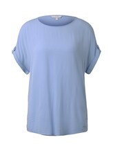 TOM TAILOR DENIM Damen Blusenshirt mit Turn-Ups, blau, unifarben, Gr.L