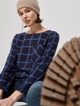 Karierte Bluse mit Brusttasche - Frauen - navy blue grid check Karierte Bluse mit Brusttasche - Frauen - navy blue grid check - 5 - TOM TAILOR