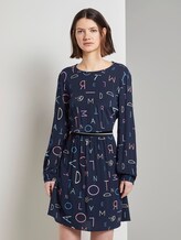 Gemustertes Minikleid mit Tape-Einsatz an der Taille - Frauen - navy letter print Gemustertes Minikleid mit Tape-Einsatz an der Taille - Frauen - navy letter print - 1 - TOM TAILOR Denim