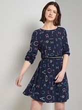 Gemustertes Minikleid mit Tape-Einsatz an der Taille - Frauen - navy letter print Gemustertes Minikleid mit Tape-Einsatz an der Taille - Frauen - navy letter print - 5 - TOM TAILOR Denim