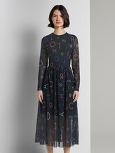 Gemustertes Midi-Kleid mit geripptem Ausschnitt - Frauen - navy letter print Gemustertes Midi-Kleid mit geripptem Ausschnitt - Frauen - navy letter print - 1 - TOM TAILOR Denim