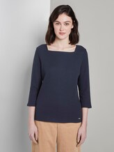 Geripptes Langarmshirt mit Carree-Ausschnitt - Frauen - Real Navy Blue Geripptes Langarmshirt mit Carree-Ausschnitt - Frauen - Real Navy Blue - 1 - TOM TAILOR Denim