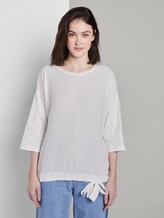 T-shirt met strik in materiaalmix - Frauen - Off White T-shirt met strik in materiaalmix - Frauen - Off White - 1 - TOM TAILOR Denim