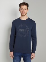 Eingefärbtes Sweatshirt mit Print - Männer - Black Iris Blue Melange Eingefärbtes Sweatshirt mit Print - Männer - Black Iris Blue Melange - 1 - TOM TAILOR