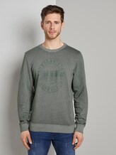 Coloured sweatshirt with a print - Men - pale bark green white melange Coloured sweatshirt with a print - Men - pale bark green white melange - 1 - TOM TAILOR