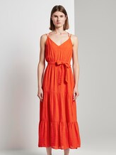 Maxi Trägerkleid mit Volants - Frauen - strong flame orange Maxi Trägerkleid mit Volants - Frauen - strong flame orange - 1 - TOM TAILOR