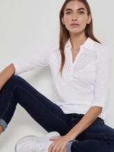 Poloshirt in Crincle-Optik mit Spitzeneinsatz - Frauen - White Poloshirt in Crincle-Optik mit Spitzeneinsatz - Frauen - White - 5 - TOM TAILOR