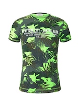 TOM TAILOR Herren T-Shirt mit tropischem Allover-Print, grün, Gr.L