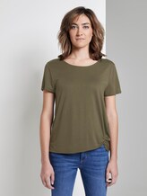 Schlichtes T-Shirt mit Knotendetail - Frauen - Woodland Green Schlichtes T-Shirt mit Knotendetail - Frauen - Woodland Green - 1 - TOM TAILOR