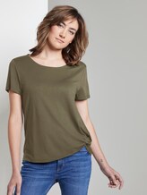 Schlichtes T-Shirt mit Knotendetail - Frauen - Woodland Green Schlichtes T-Shirt mit Knotendetail - Frauen - Woodland Green - 5 - TOM TAILOR